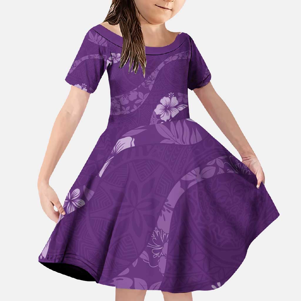 Aloha Hawaii Floral Tapa Family Matching Off Shoulder Maxi Dress and Hawaiian Shirt Patchwork Violet - Polynesian Pride