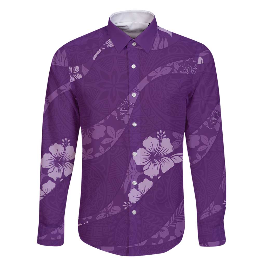 Aloha Hawaii Floral Tapa Family Matching Off Shoulder Maxi Dress and Hawaiian Shirt Patchwork Violet - Polynesian Pride