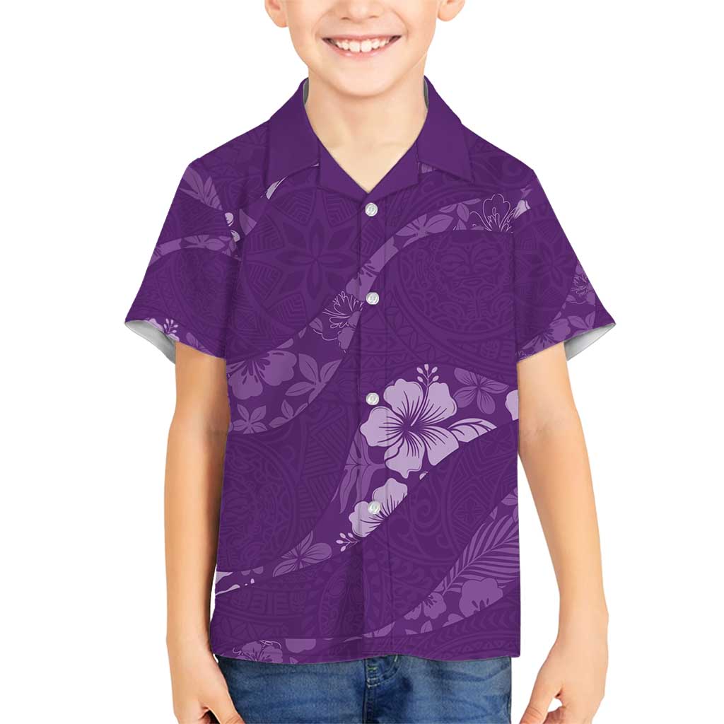 Aloha Hawaii Floral Tapa Family Matching Off Shoulder Maxi Dress and Hawaiian Shirt Patchwork Violet - Polynesian Pride