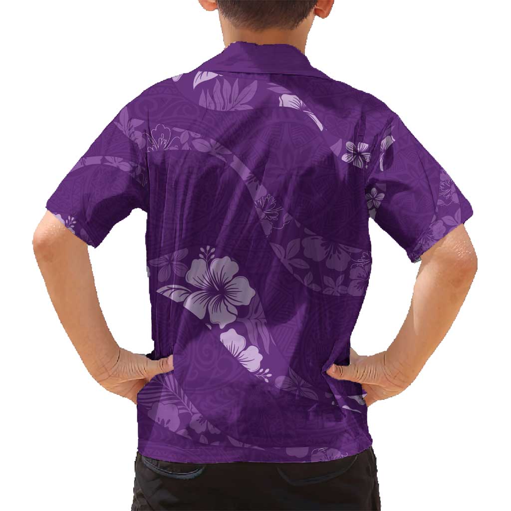 Aloha Hawaii Floral Tapa Family Matching Off Shoulder Short Dress and Hawaiian Shirt Patchwork Violet - Polynesian Pride