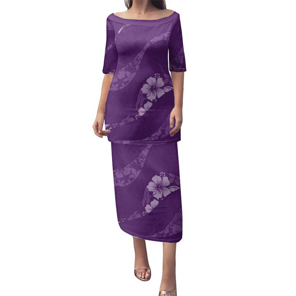 Aloha Hawaii Floral Tapa Family Matching Puletasi and Hawaiian Shirt Patchwork Violet - Polynesian Pride