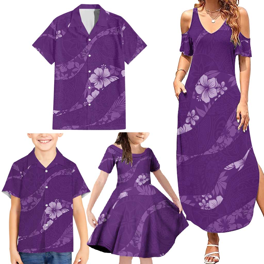 Aloha Hawaii Floral Tapa Family Matching Summer Maxi Dress and Hawaiian Shirt Patchwork Violet LT7 - Polynesian Pride