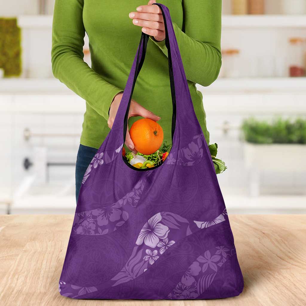 Aloha Hawaii Floral Tapa Grocery Bag Patchwork Violet - Polynesian Pride