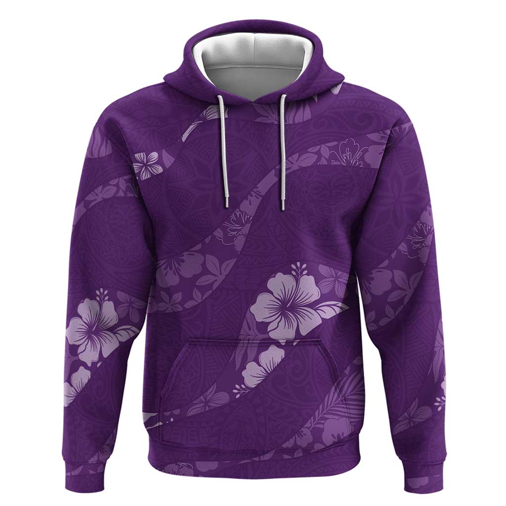 Aloha Hawaii Floral Tapa Hoodie Patchwork Violet - Polynesian Pride