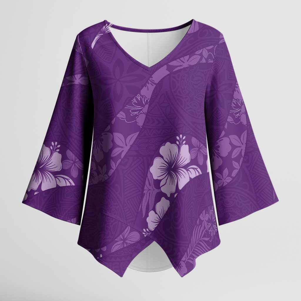 Aloha Hawaii Floral Tapa Kimono Sleeve Blouse Patchwork Violet LT7 Female Violet - Polynesian Pride