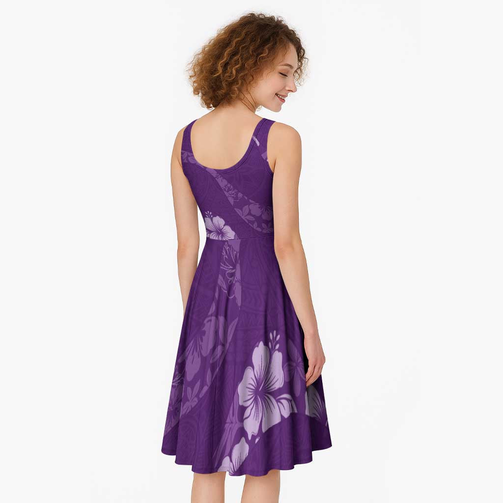 Aloha Hawaii Floral Tapa Midi Dress Patchwork Violet - Polynesian Pride