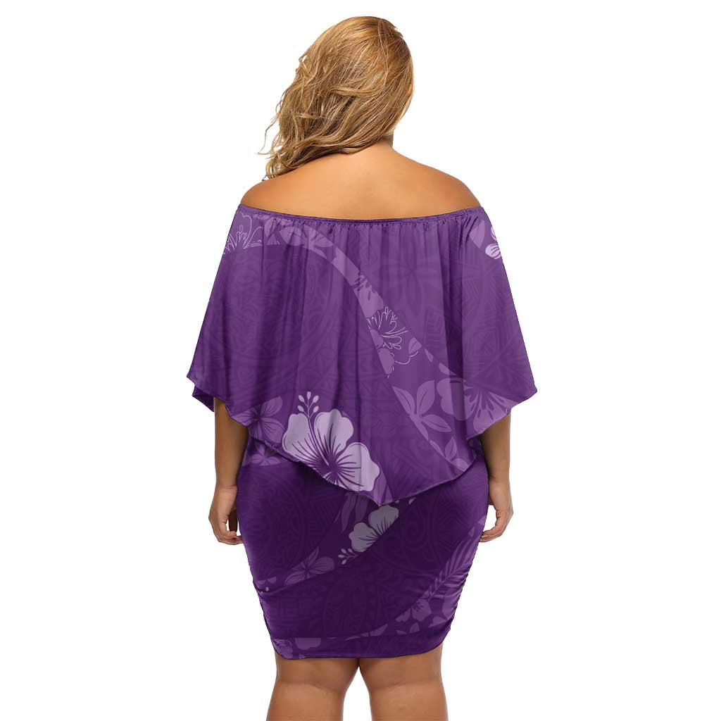 Aloha Hawaii Floral Tapa Off Shoulder Short Dress Patchwork Violet - Polynesian Pride