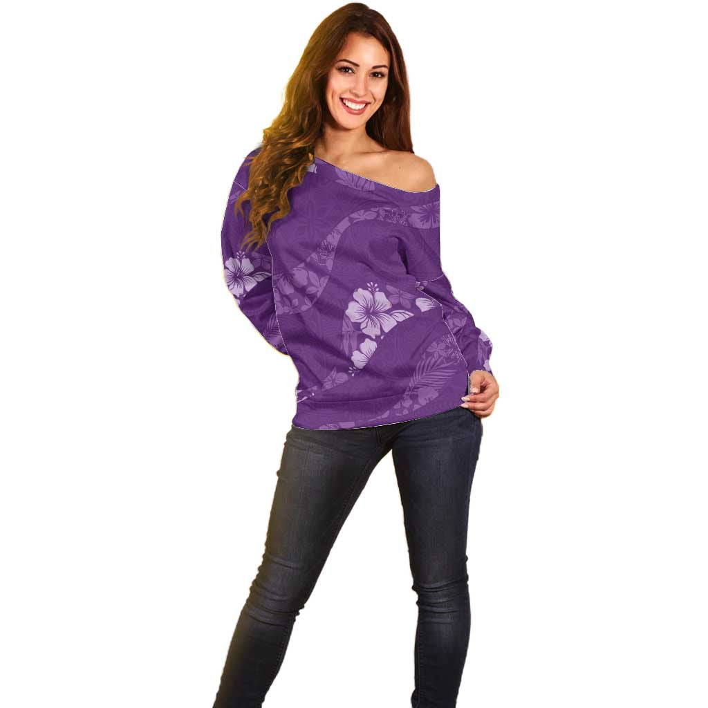 Aloha Hawaii Floral Tapa Off Shoulder Sweater Patchwork Violet - Polynesian Pride