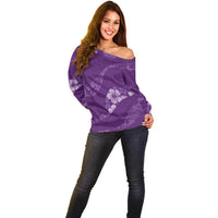 Aloha Hawaii Floral Tapa Off Shoulder Sweater Patchwork Violet - Polynesian Pride