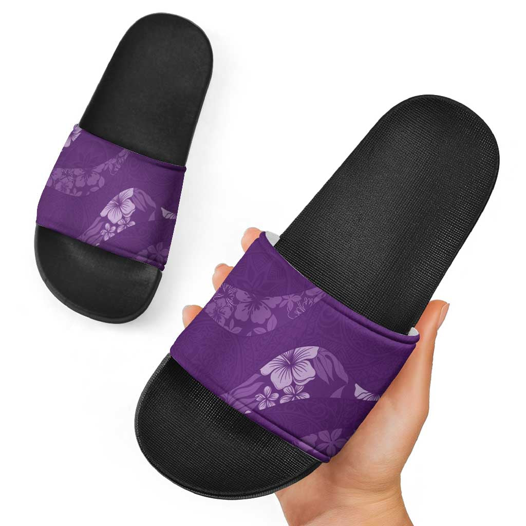 Aloha Hawaii Floral Tapa Slide Sandals Patchwork Violet - Polynesian Pride