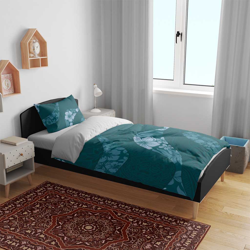 Aloha Hawaii Floral Tapa Bedding Set Patchwork Teal - Polynesian Pride