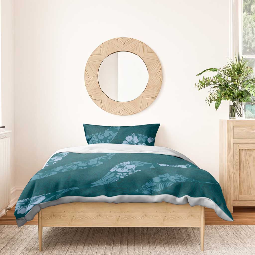 Aloha Hawaii Floral Tapa Bedding Set Patchwork Teal - Polynesian Pride