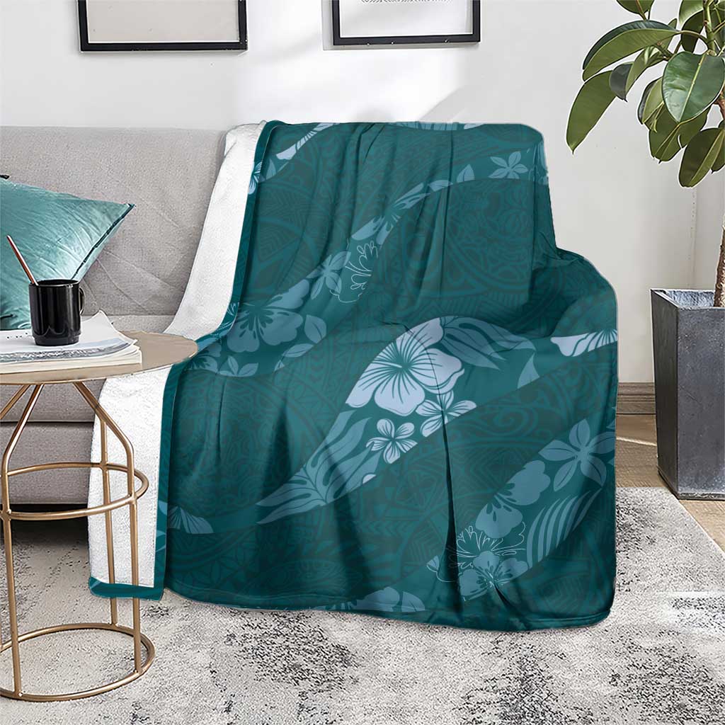 Aloha Hawaii Floral Tapa Blanket Patchwork Teal - Polynesian Pride