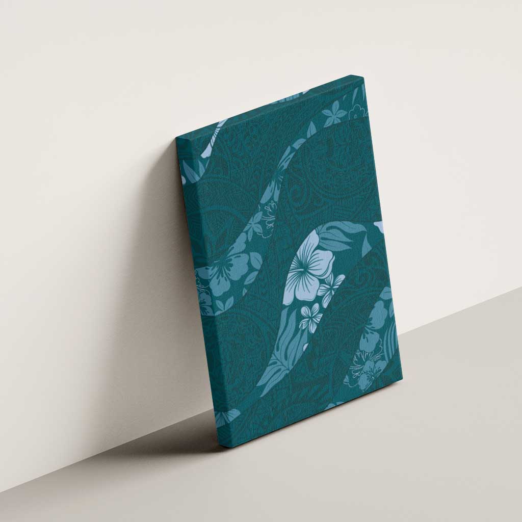 Aloha Hawaii Floral Tapa Canvas Wall Art Patchwork Teal - Polynesian Pride