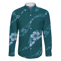 Aloha Hawaii Floral Tapa Family Matching Off Shoulder Short Dress and Hawaiian Shirt Patchwork Teal - Polynesian Pride