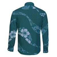 Aloha Hawaii Floral Tapa Family Matching Off Shoulder Short Dress and Hawaiian Shirt Patchwork Teal - Polynesian Pride