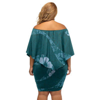 Aloha Hawaii Floral Tapa Family Matching Off Shoulder Short Dress and Hawaiian Shirt Patchwork Teal - Polynesian Pride