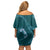 Aloha Hawaii Floral Tapa Family Matching Off Shoulder Short Dress and Hawaiian Shirt Patchwork Teal - Polynesian Pride