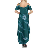 Aloha Hawaii Floral Tapa Family Matching Summer Maxi Dress and Hawaiian Shirt Patchwork Teal - Polynesian Pride
