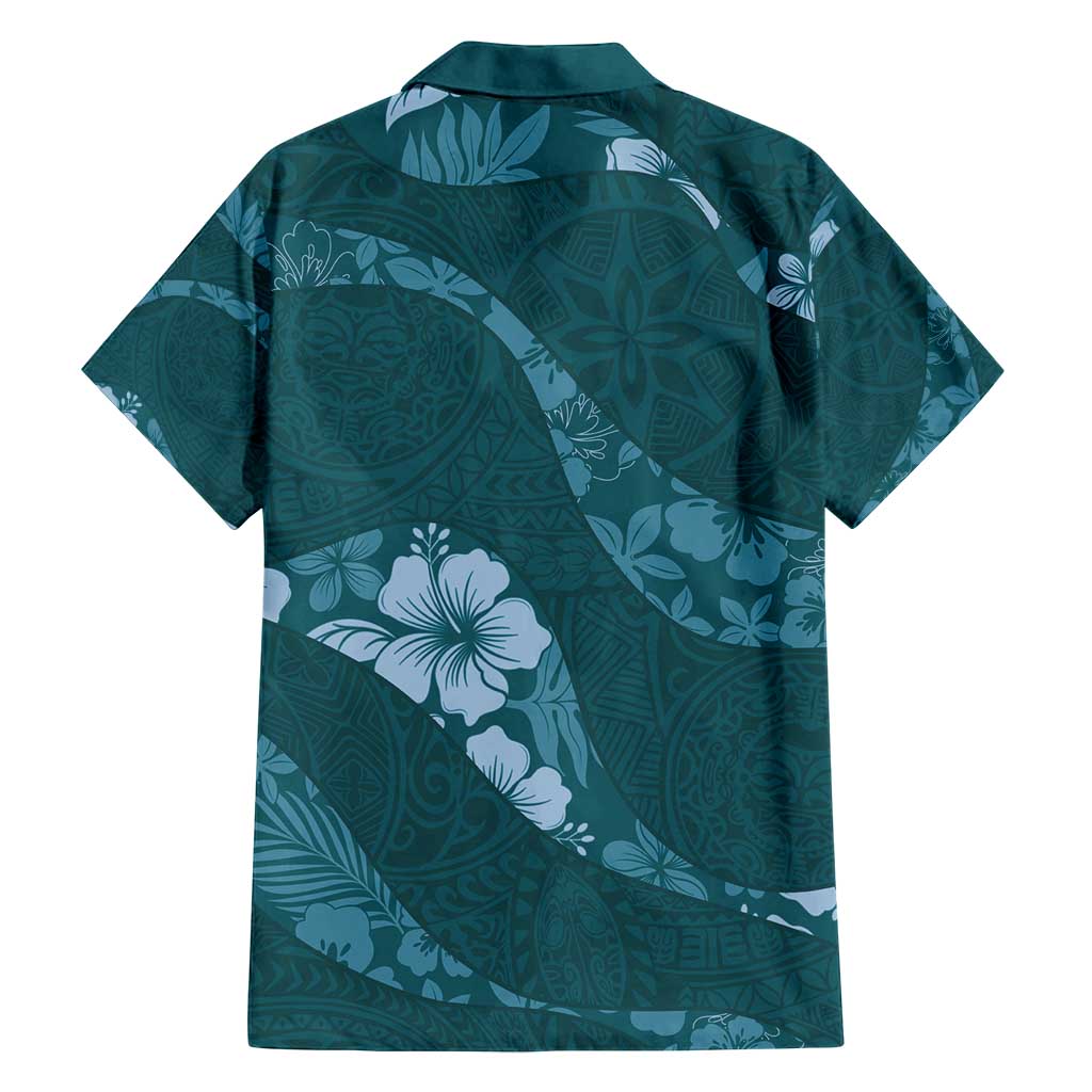 Aloha Hawaii Floral Tapa Family Matching Tank Maxi Dress and Hawaiian Shirt Patchwork Teal - Polynesian Pride