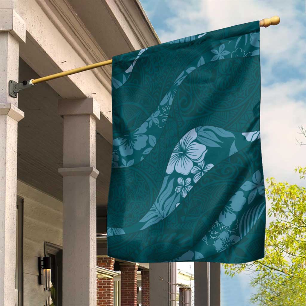 Aloha Hawaii Floral Tapa Garden Flag Patchwork Teal - Polynesian Pride