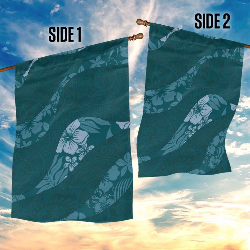 Aloha Hawaii Floral Tapa Garden Flag Patchwork Teal - Polynesian Pride