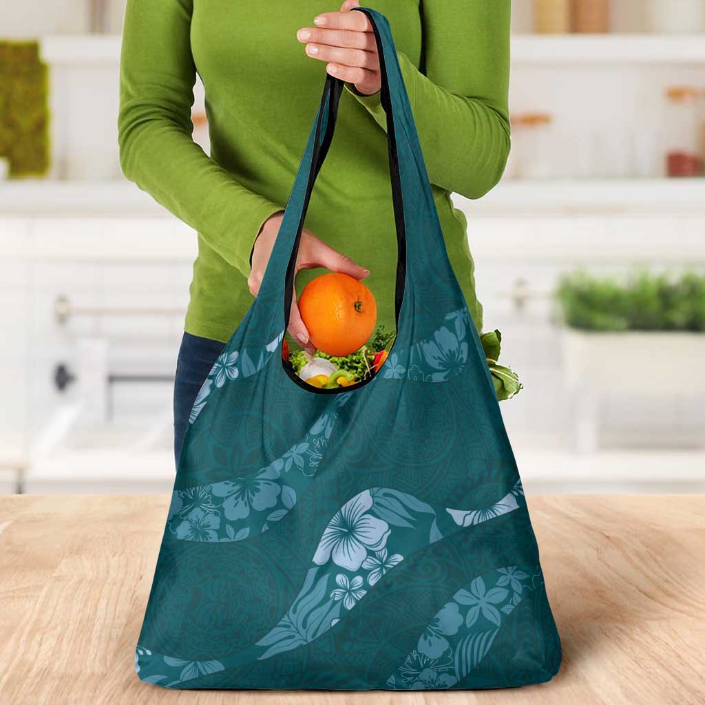 Aloha Hawaii Floral Tapa Grocery Bag Patchwork Teal - Polynesian Pride