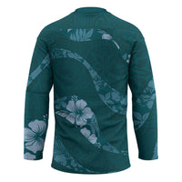Aloha Hawaii Floral Tapa Hockey Jersey Patchwork Teal - Polynesian Pride