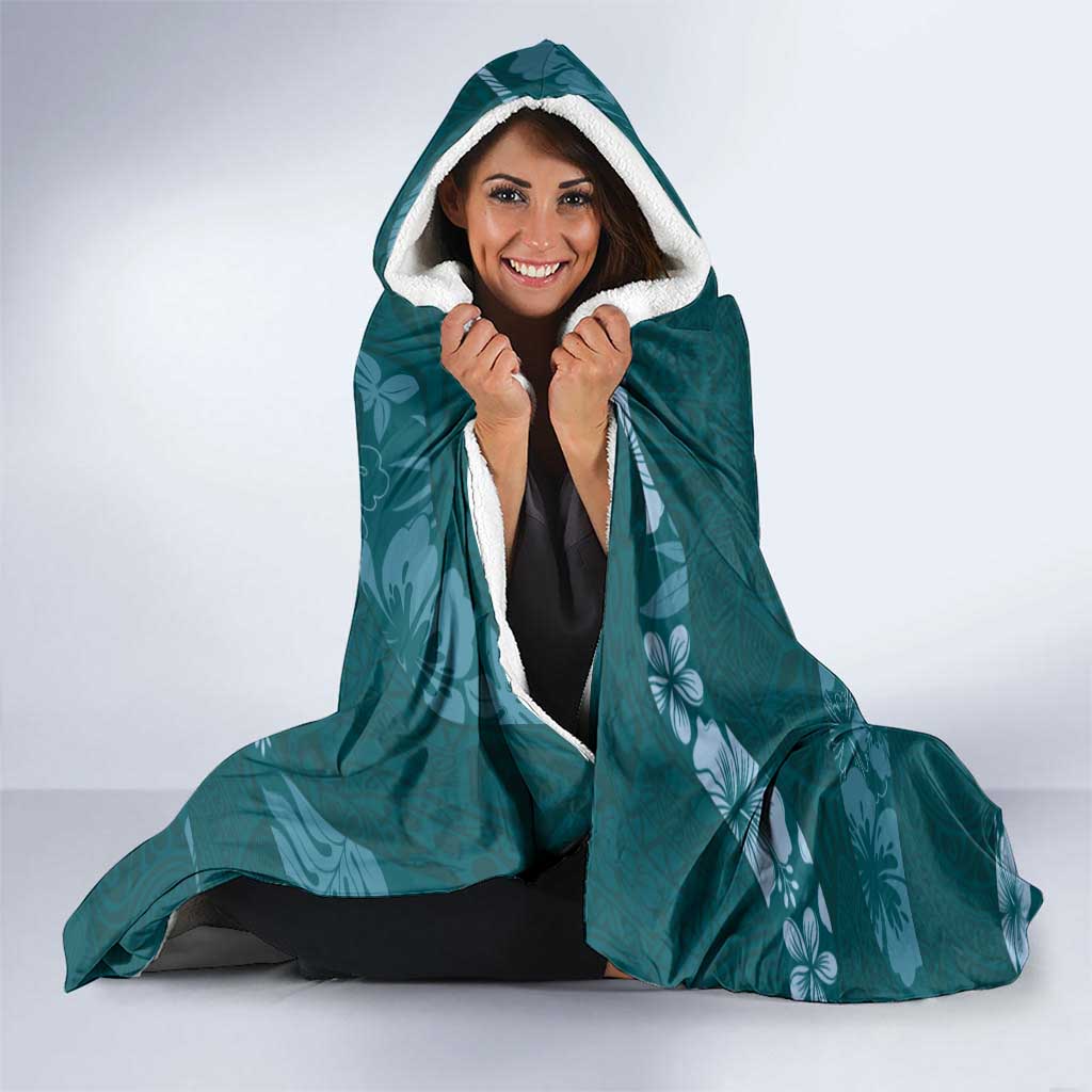 Aloha Hawaii Floral Tapa Hooded Blanket Patchwork Teal - Polynesian Pride