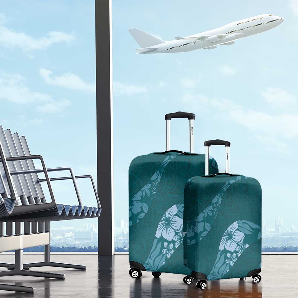 Aloha Hawaii Floral Tapa Luggage Cover Patchwork Teal - Polynesian Pride