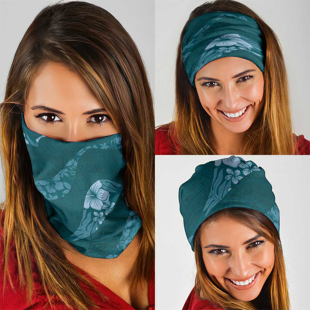 Aloha Hawaii Floral Tapa Neck Gaiter Patchwork Teal - Polynesian Pride