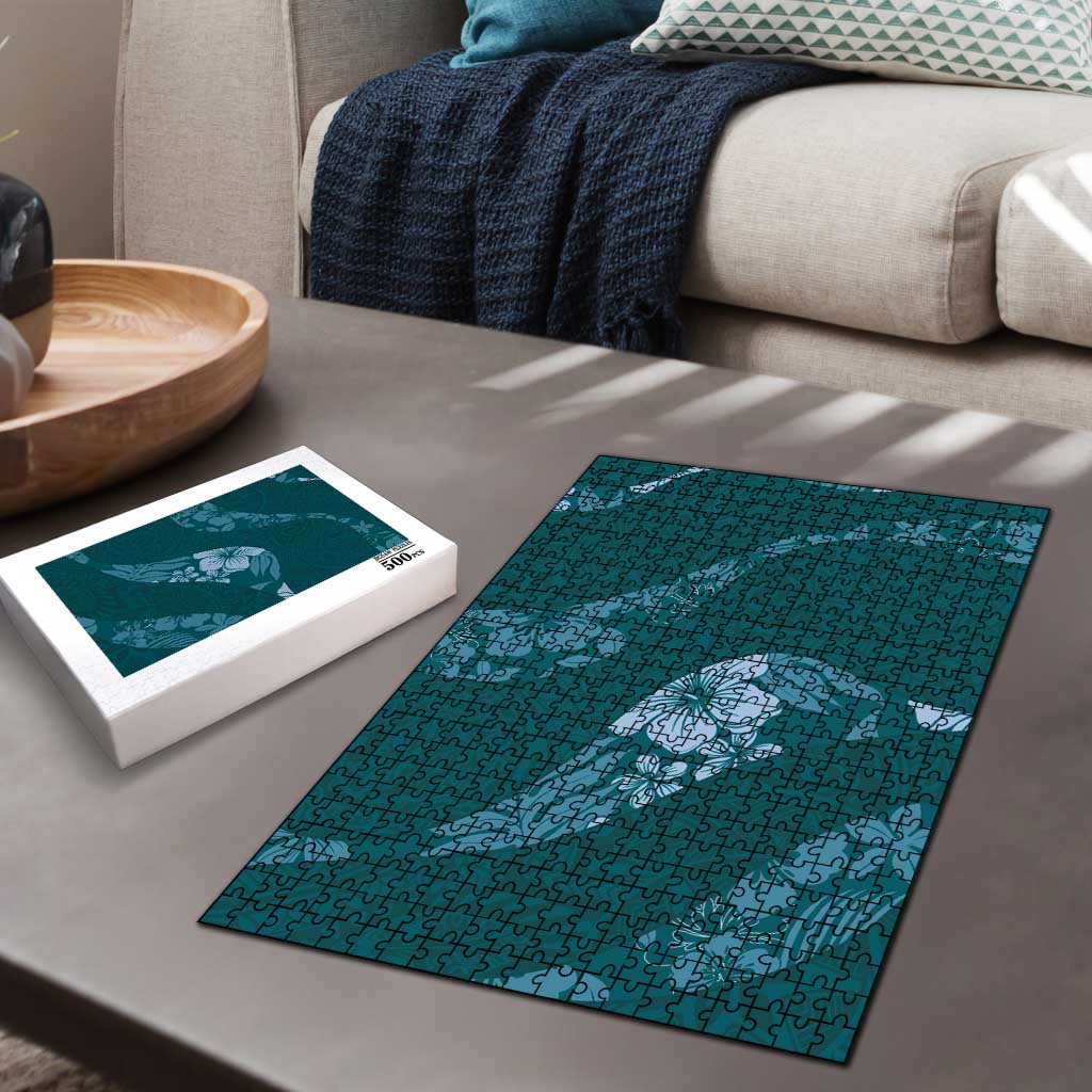 Aloha Hawaii Floral Tapa Puzzle Patchwork Teal - Polynesian Pride