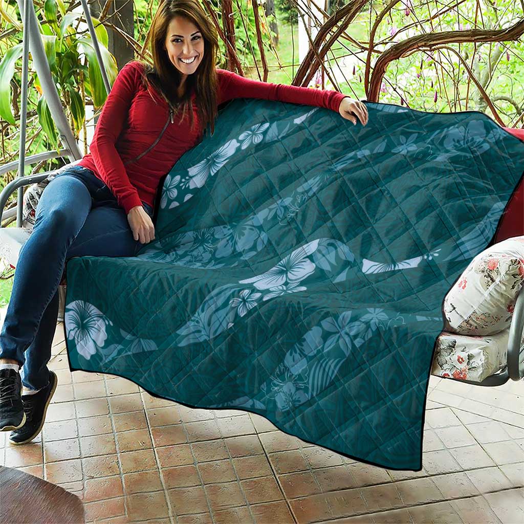 Aloha Hawaii Floral Tapa Quilt Patchwork Teal - Polynesian Pride