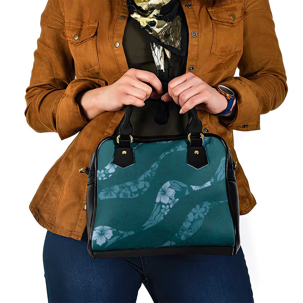 Aloha Hawaii Floral Tapa Shoulder Handbag Patchwork Teal - Polynesian Pride