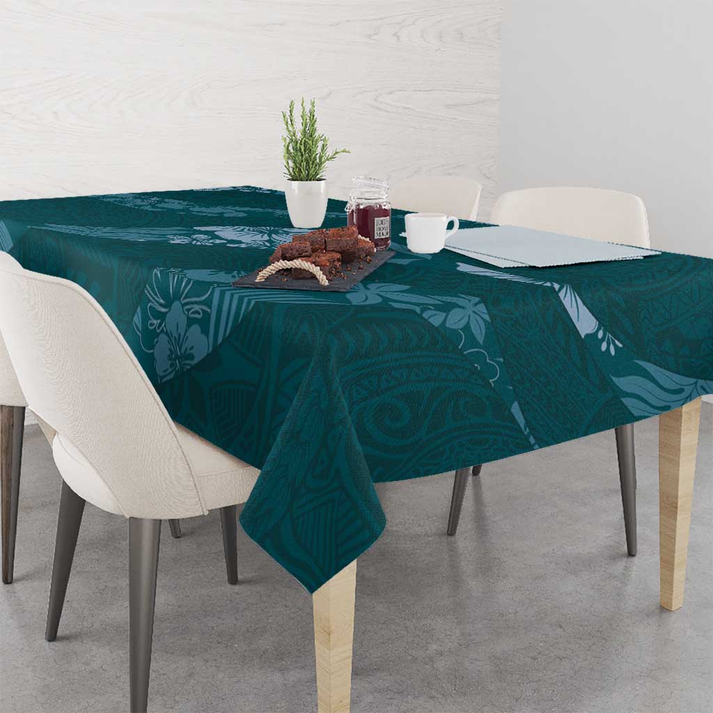 Aloha Hawaii Floral Tapa Tablecloth Patchwork Teal - Polynesian Pride