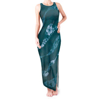 Aloha Hawaii Floral Tapa Tank Maxi Dress Patchwork Teal - Polynesian Pride