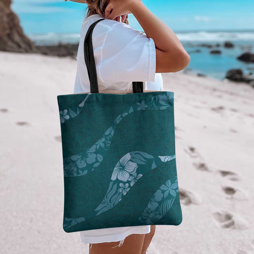 Aloha Hawaii Floral Tapa Tote Bag Patchwork Teal - Polynesian Pride