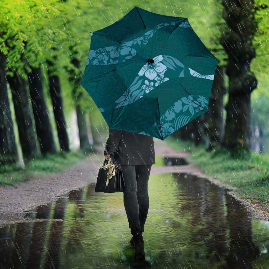 Aloha Hawaii Floral Tapa Umbrella Patchwork Teal - Polynesian Pride
