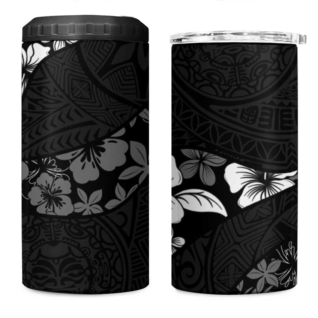 Aloha Hawaii Floral Tapa 4 in 1 Can Cooler Tumbler Patchwork Charcoal LT7 One Size: 16 oz Charcoal - Polynesian Pride
