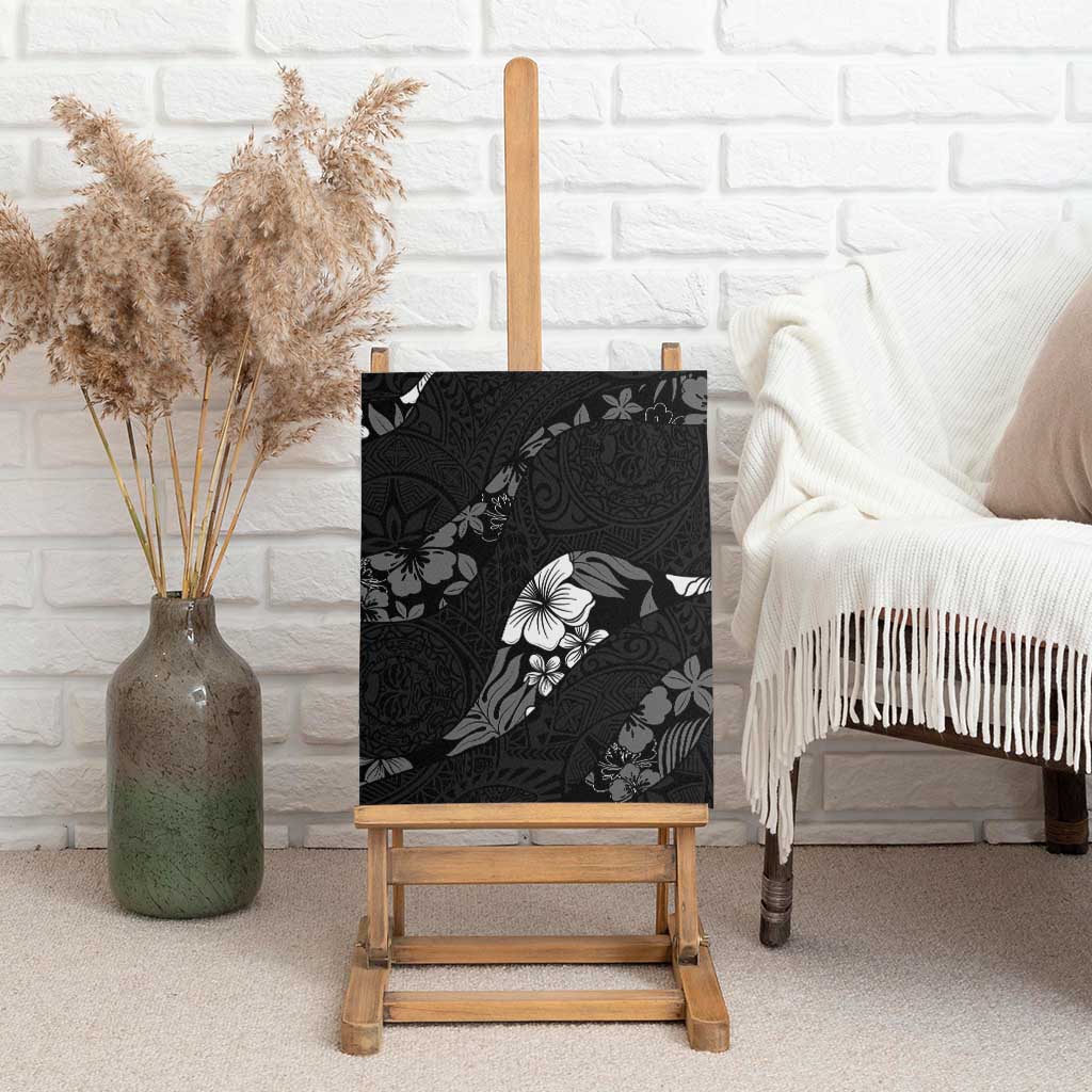 Aloha Hawaii Floral Tapa Canvas Wall Art Patchwork Charcoal - Polynesian Pride