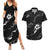 Aloha Hawaii Floral Tapa Couples Matching Summer Maxi Dress and Hawaiian Shirt Patchwork Charcoal - Polynesian Pride