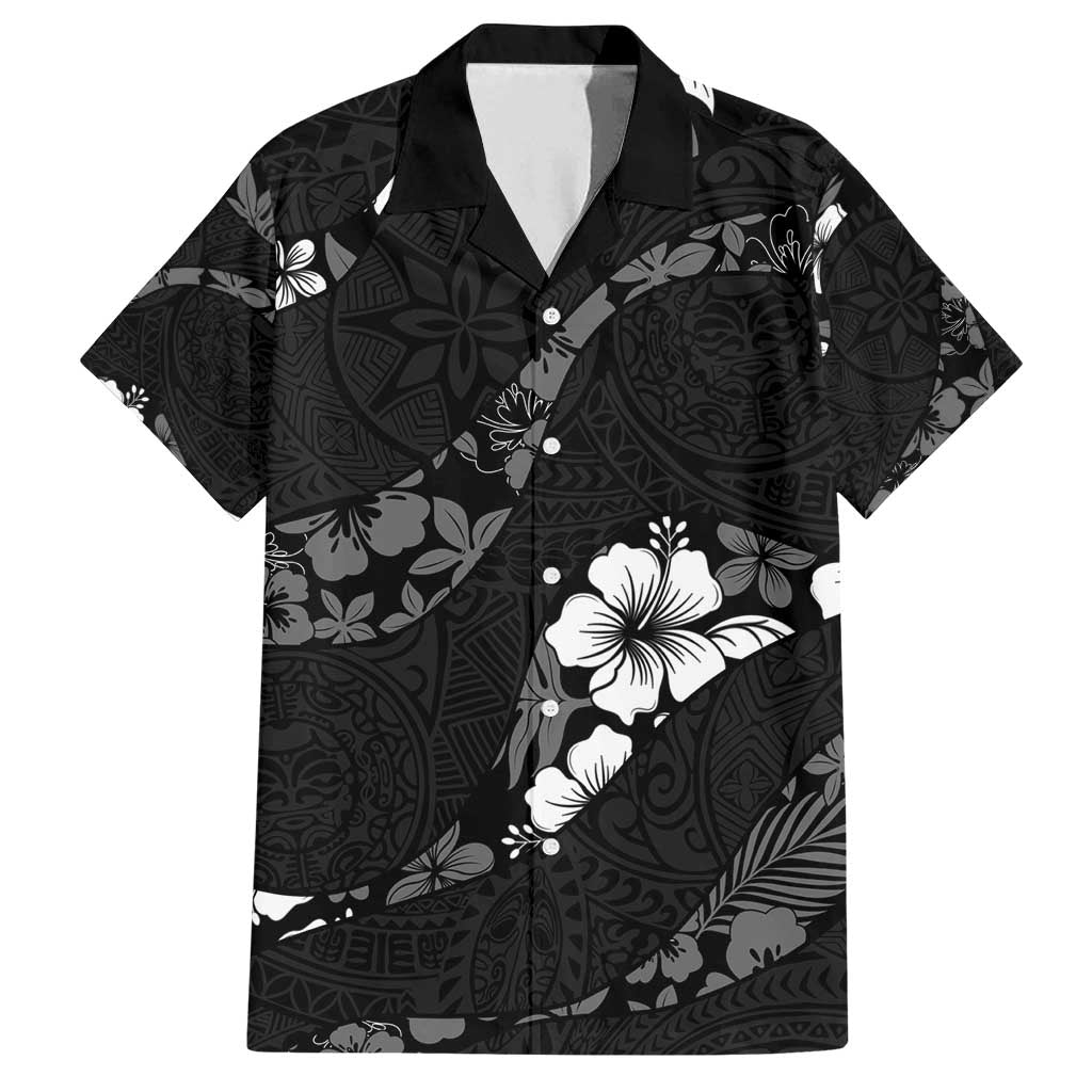 Aloha Hawaii Floral Tapa Family Matching Long Sleeve Bodycon Dress and Hawaiian Shirt Patchwork Charcoal - Polynesian Pride