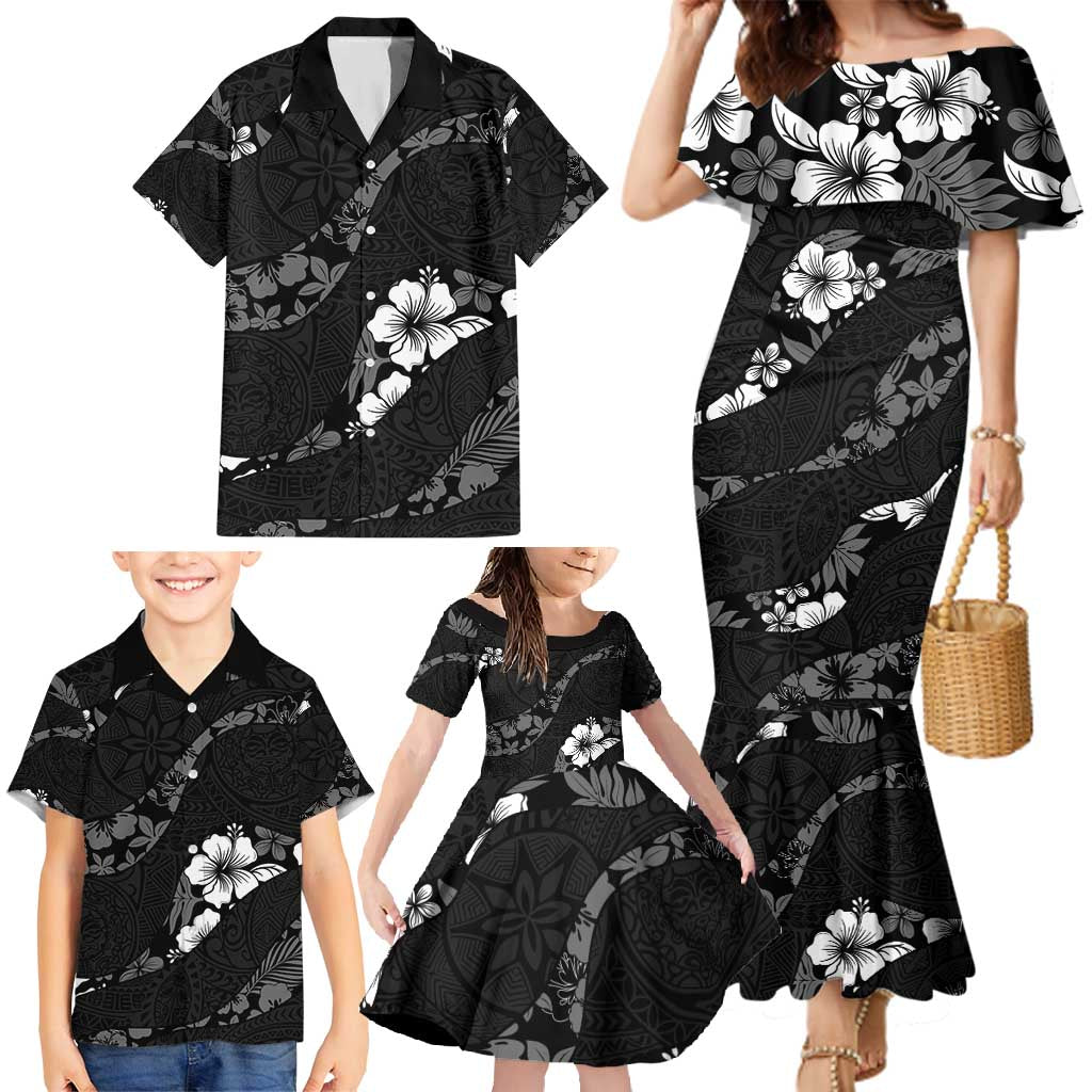 Aloha Hawaii Floral Tapa Family Matching Mermaid Dress and Hawaiian Shirt Patchwork Charcoal LT7 - Polynesian Pride