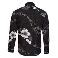 Aloha Hawaii Floral Tapa Family Matching Off The Shoulder Long Sleeve Dress and Hawaiian Shirt Patchwork Charcoal LT7 - Polynesian Pride