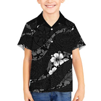 Aloha Hawaii Floral Tapa Family Matching Off The Shoulder Long Sleeve Dress and Hawaiian Shirt Patchwork Charcoal LT7 Son's Shirt Charcoal - Polynesian Pride