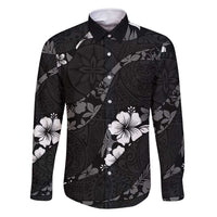 Aloha Hawaii Floral Tapa Family Matching Off Shoulder Maxi Dress and Hawaiian Shirt Patchwork Charcoal - Polynesian Pride
