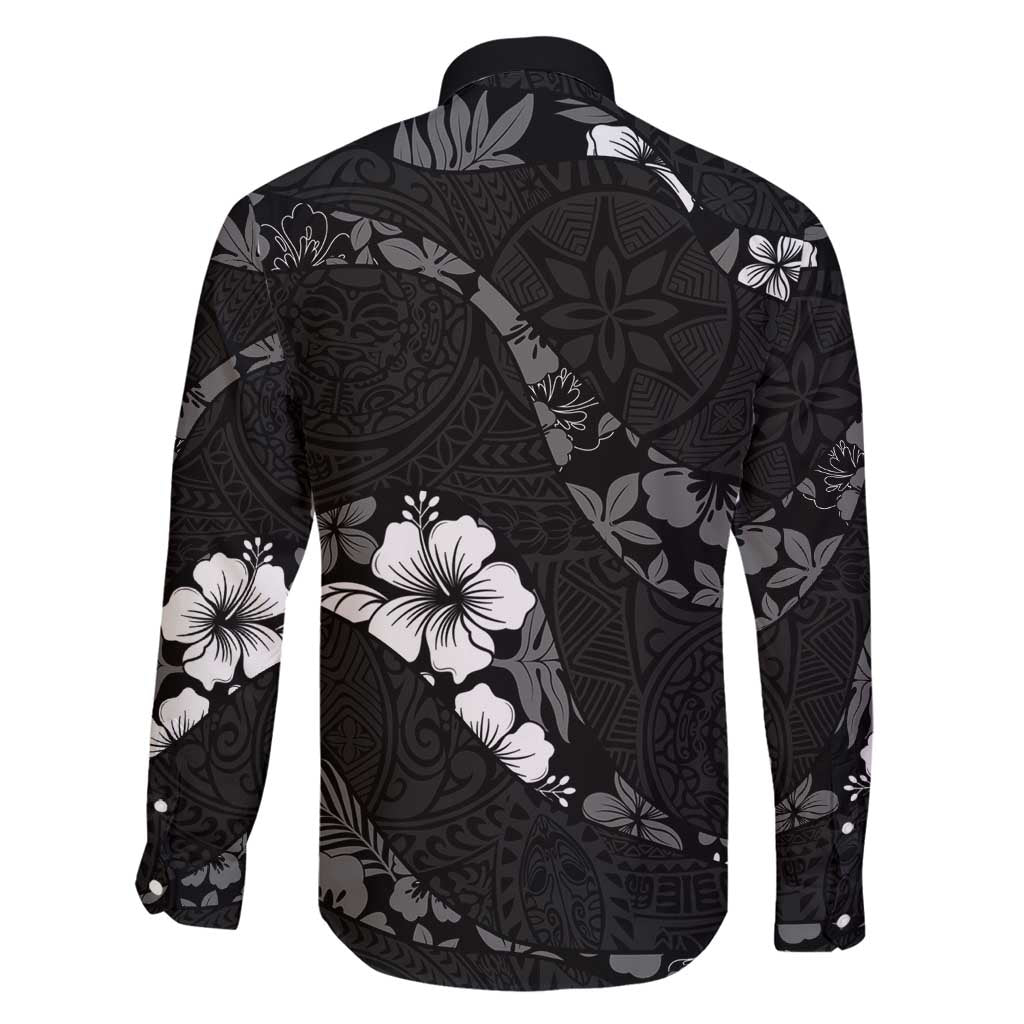 Aloha Hawaii Floral Tapa Family Matching Off Shoulder Maxi Dress and Hawaiian Shirt Patchwork Charcoal - Polynesian Pride
