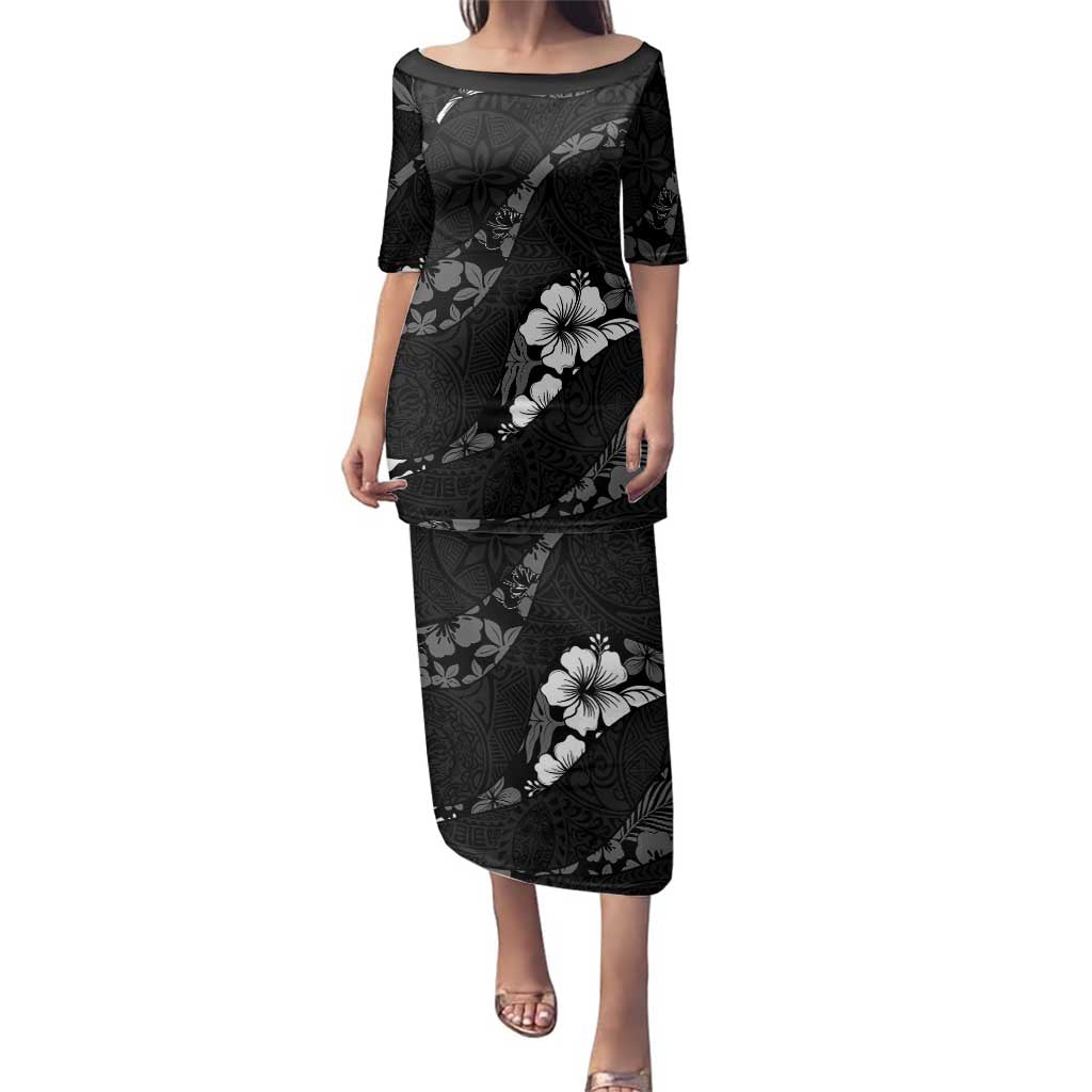 Aloha Hawaii Floral Tapa Family Matching Puletasi and Hawaiian Shirt Patchwork Charcoal - Polynesian Pride