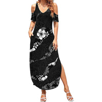 Aloha Hawaii Floral Tapa Family Matching Summer Maxi Dress and Hawaiian Shirt Patchwork Charcoal - Polynesian Pride