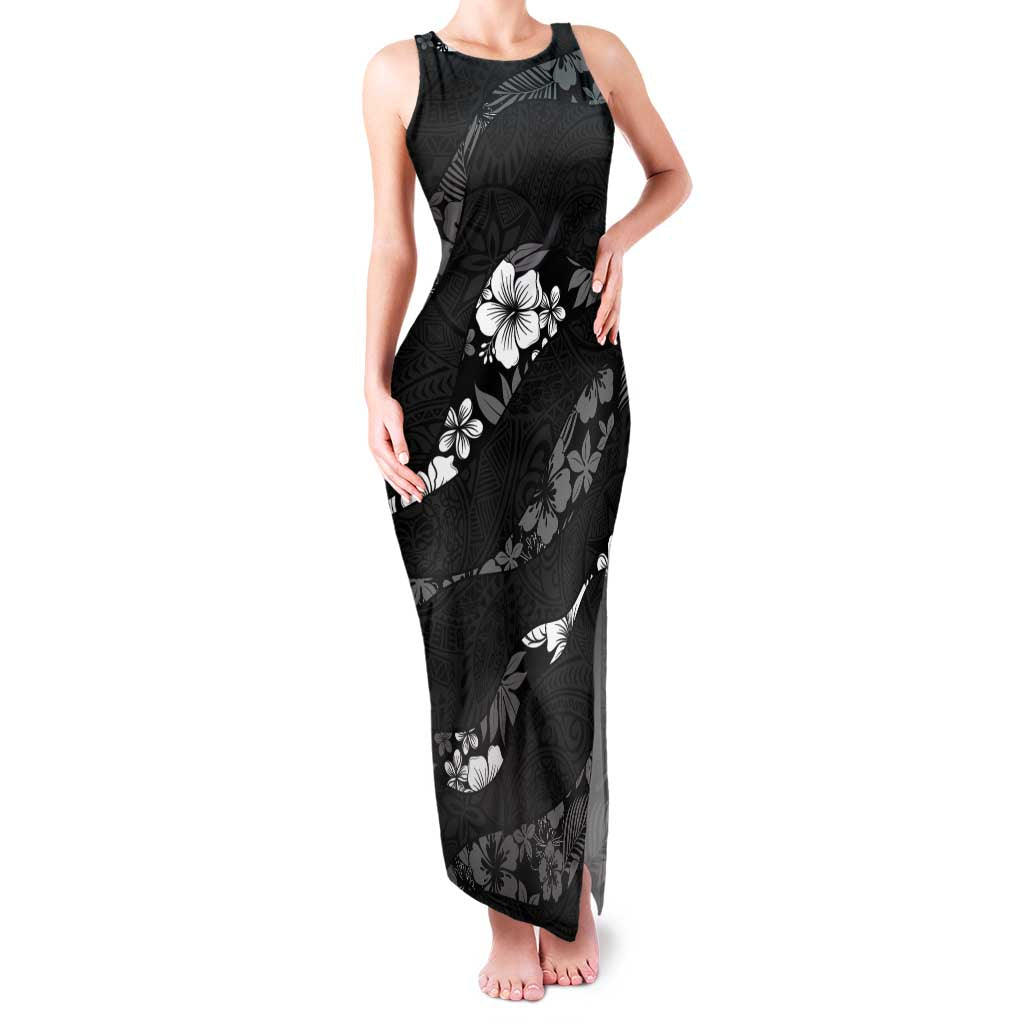 Aloha Hawaii Floral Tapa Family Matching Tank Maxi Dress and Hawaiian Shirt Patchwork Charcoal - Polynesian Pride